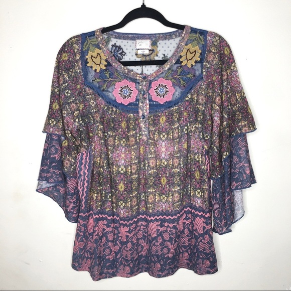 Anthropologie Postmark Ciutadella Embroidered Peasant Boho Top - Picture 5 of 14